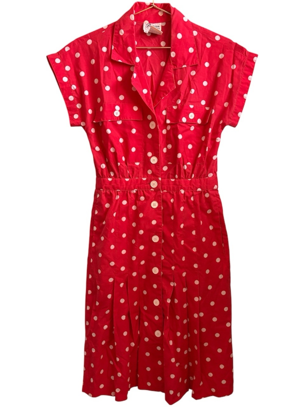Vintage Darian Petites 80s 90s red & white polka dot pleated midi dress